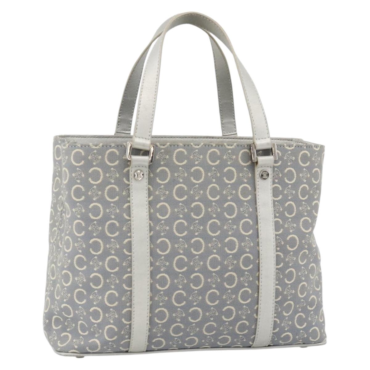 CELINE C Macadam Canvas Hand Bag Light Blue Silver Auth YKZ1602