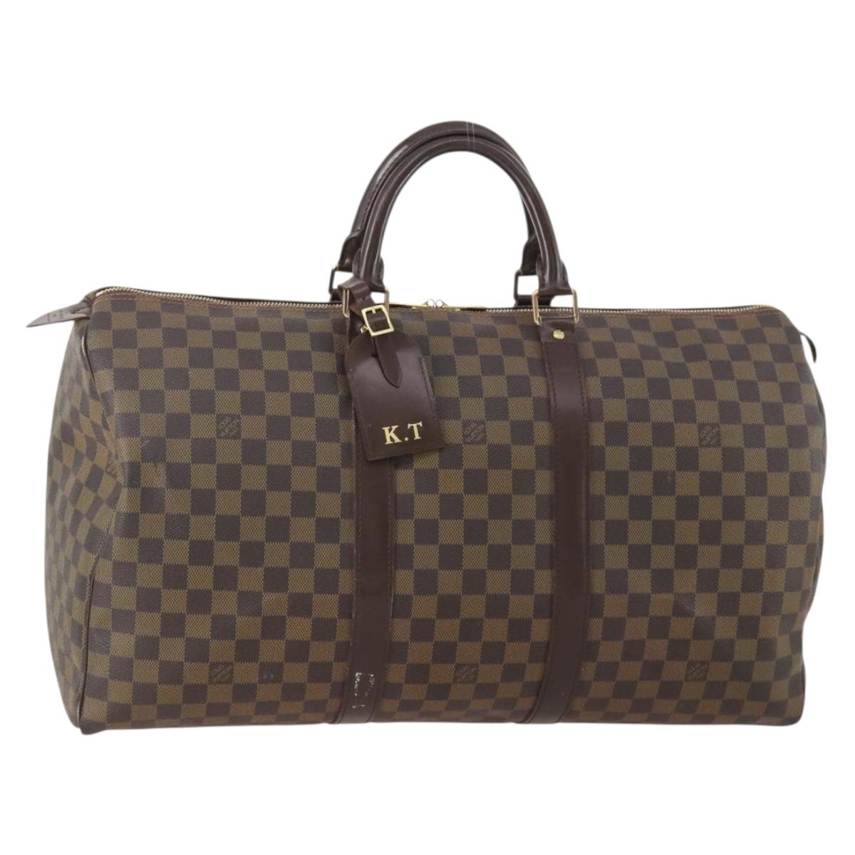 LOUIS VUITTON Damier Ebene Keepall 50 Boston Bag N41427 LV Auth YKZ1606A