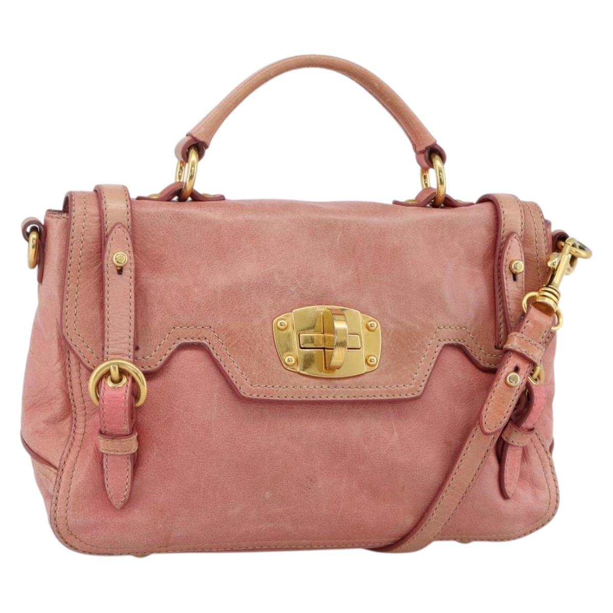 Miu Miu Hand Bag Leather 2way Pink Gold Auth YKZ1612A