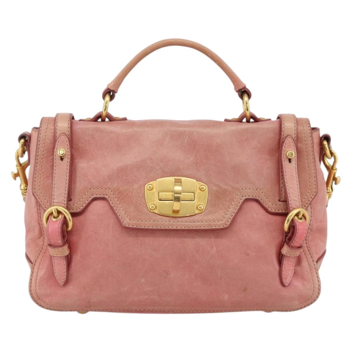 Miu Miu Hand Bag Leather 2way Pink Gold Auth YKZ1612A