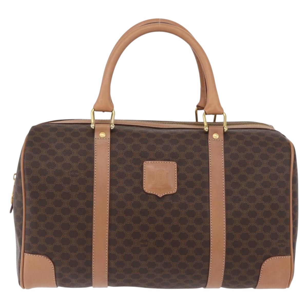 CELINE Macadam Canvas Hand Bag PVC Leather Brown Gold Auth YKZ161A