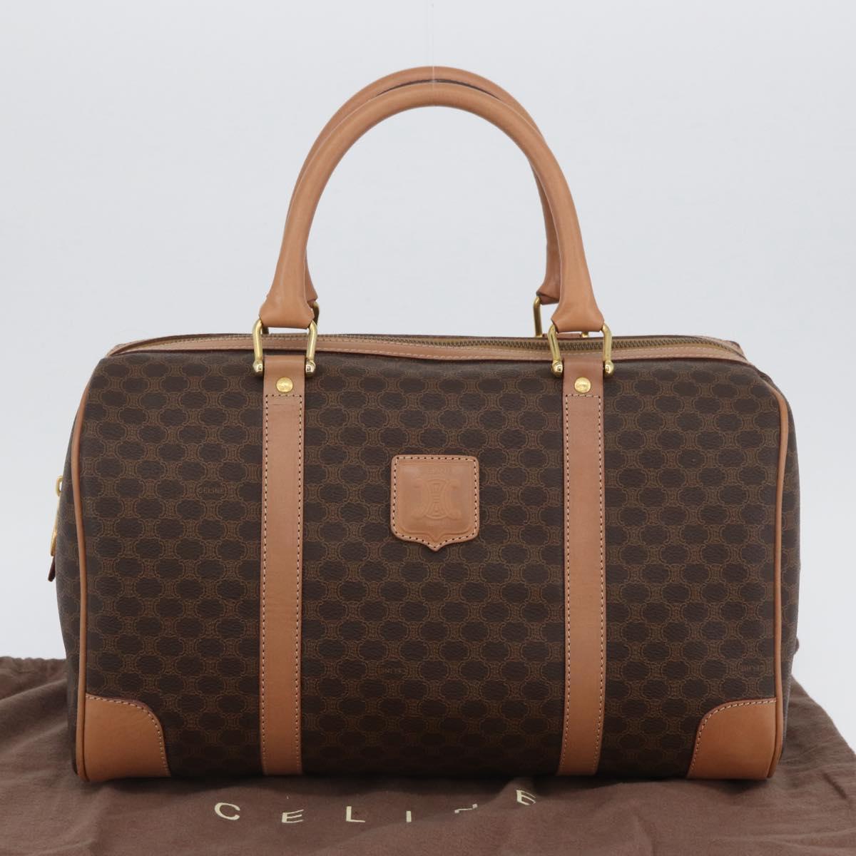 CELINE Macadam Canvas Hand Bag PVC Leather Brown Gold Auth YKZ161A