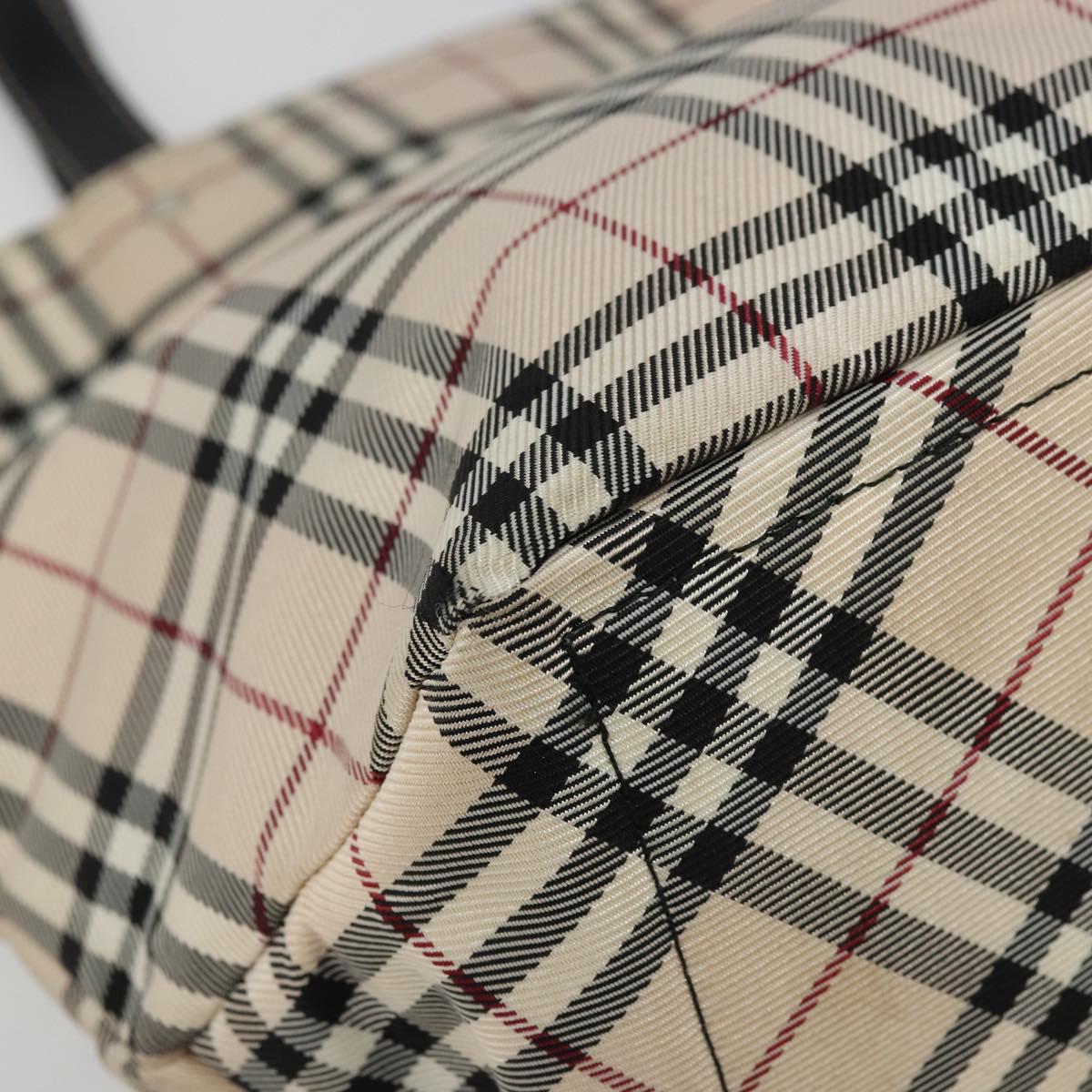 BURBERRY Nova Check Blue Label Tote Bag Nylon Beige Silver Auth YKZ1620