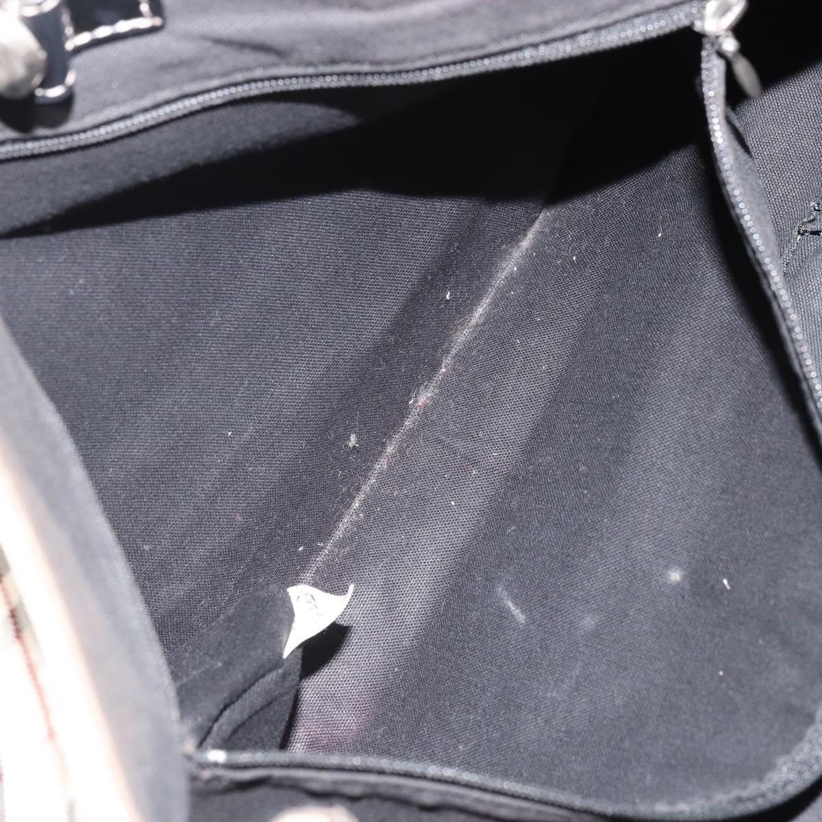 BURBERRY Nova Check Blue Label Tote Bag Nylon Beige Silver Auth YKZ1620