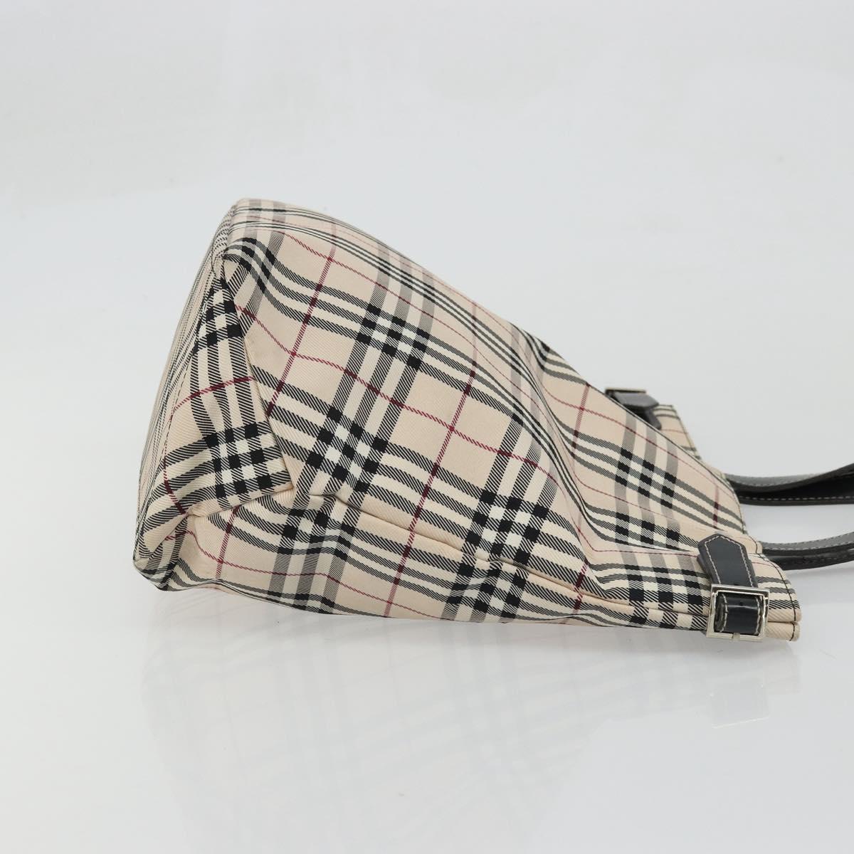 BURBERRY Nova Check Blue Label Tote Bag Nylon Beige Silver Auth YKZ1620