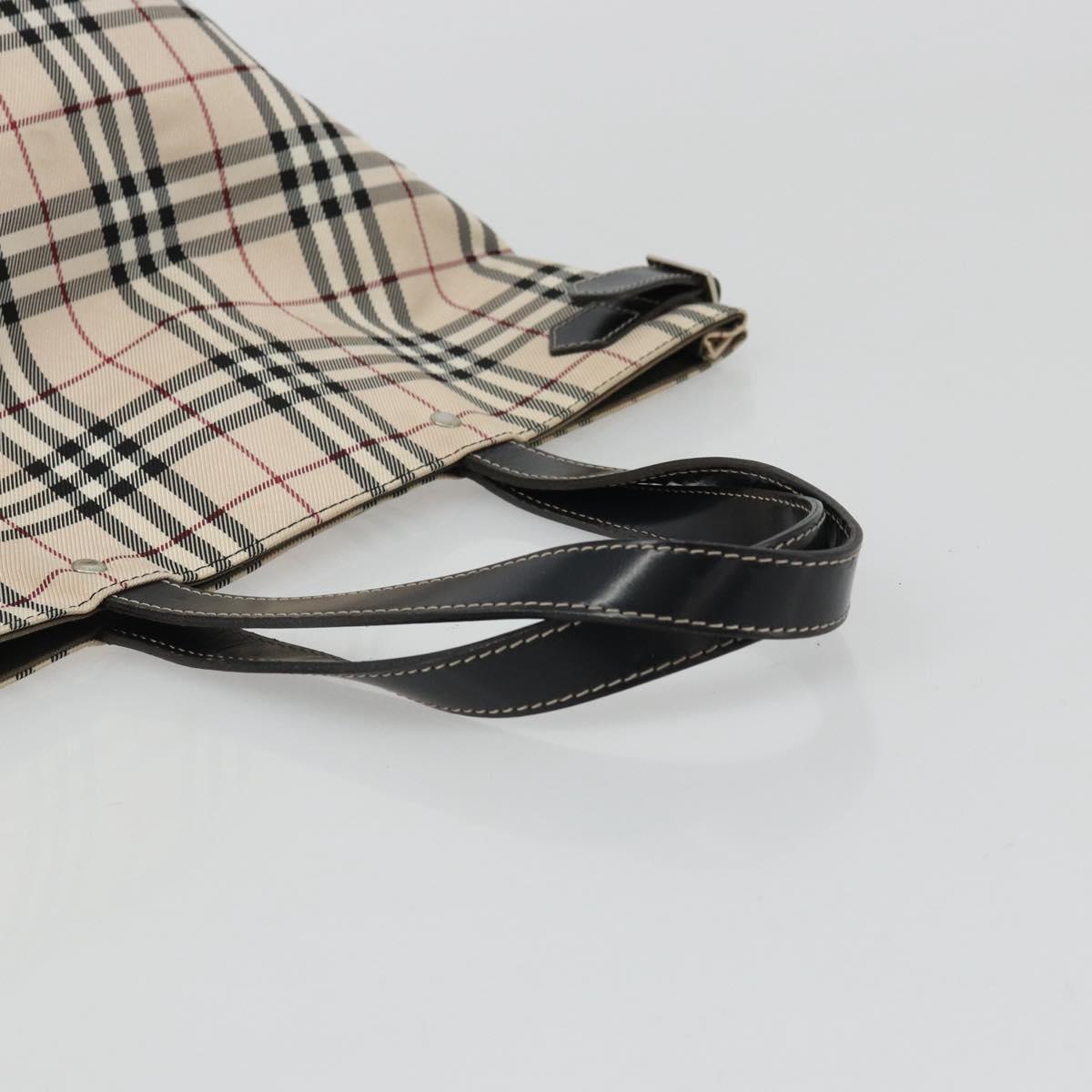 BURBERRY Nova Check Blue Label Tote Bag Nylon Beige Silver Auth YKZ1620