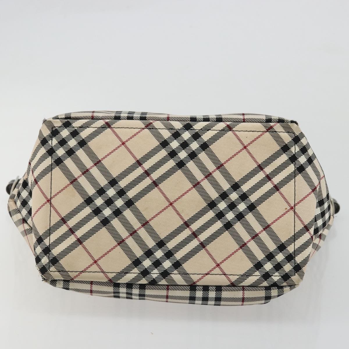 BURBERRY Nova Check Blue Label Tote Bag Nylon Beige Silver Auth YKZ1620