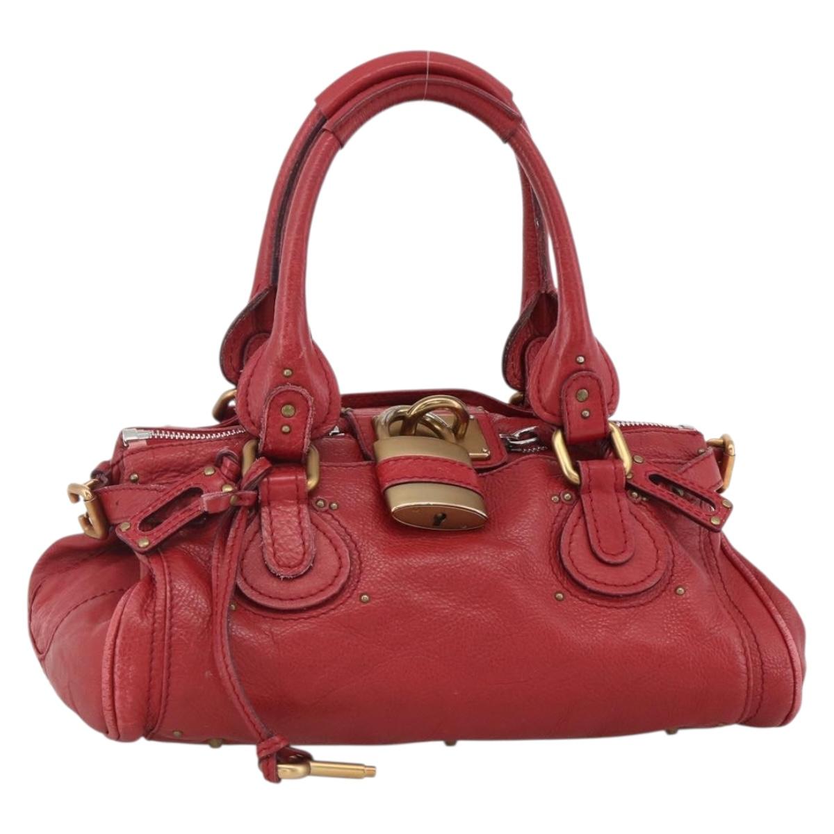 Chloe Paddington Hand Bag Leather Red Gold Silver Auth YKZ1622A