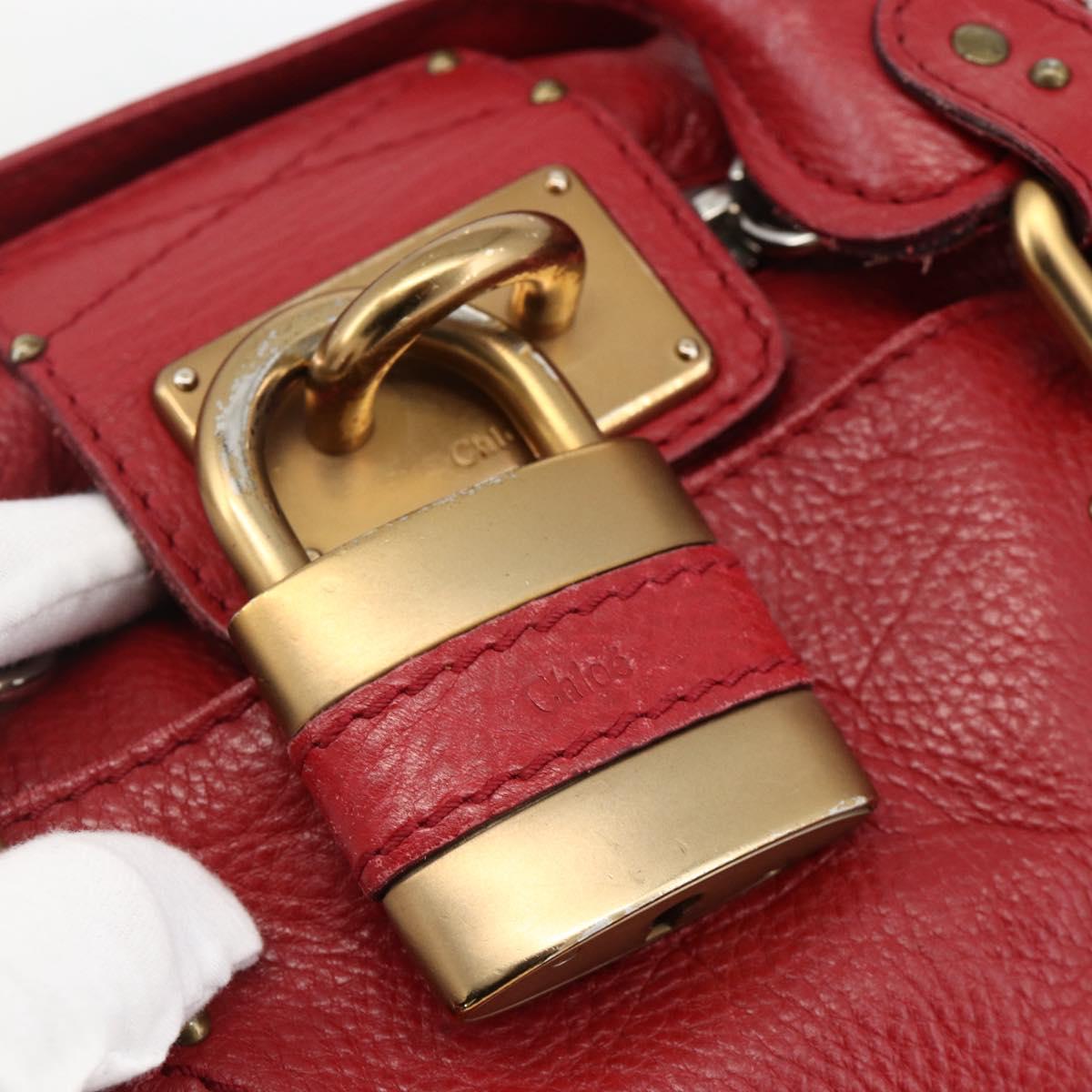 Chloe Paddington Hand Bag Leather Red Gold Silver Auth YKZ1622A