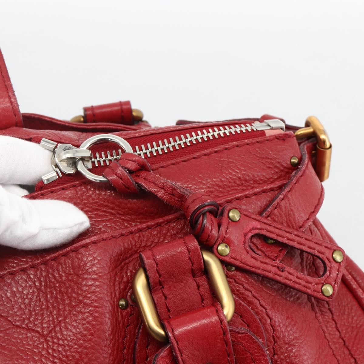 Chloe Paddington Hand Bag Leather Red Gold Silver Auth YKZ1622A