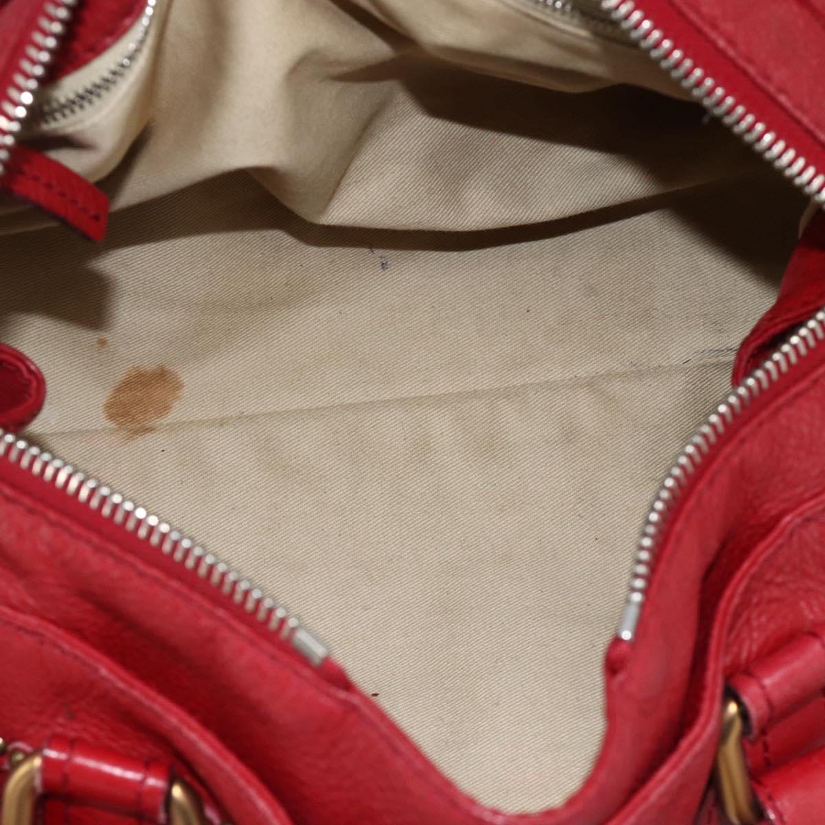Chloe Paddington Hand Bag Leather Red Gold Silver Auth YKZ1622A