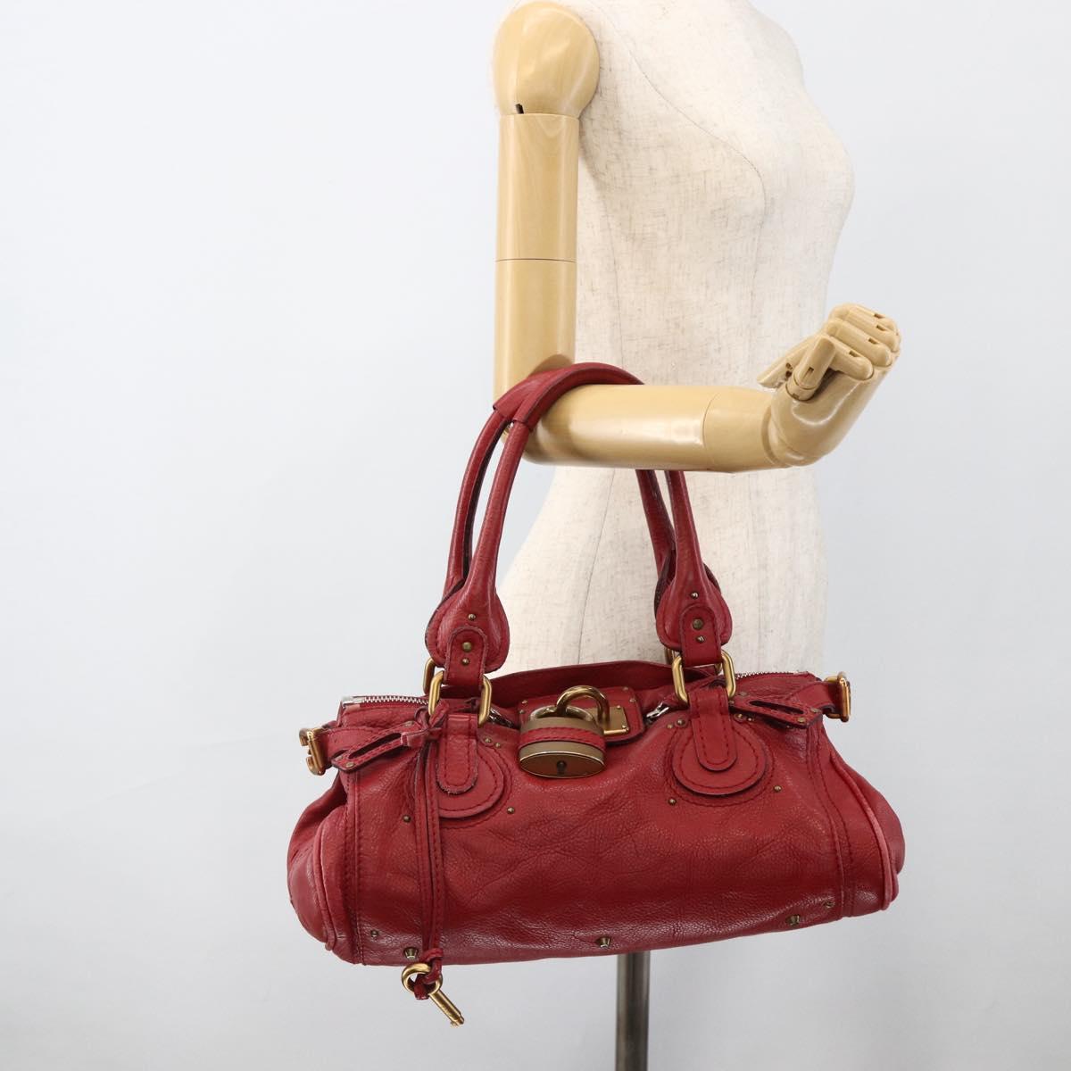 Chloe Paddington Hand Bag Leather Red Gold Silver Auth YKZ1622A