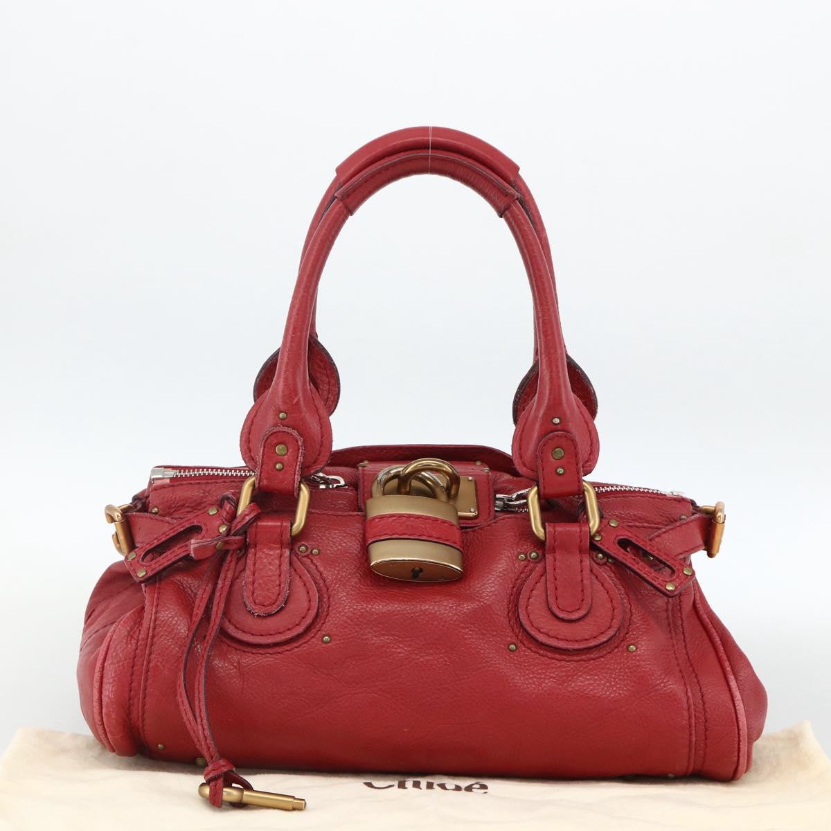 Chloe Paddington Hand Bag Leather Red Gold Silver Auth YKZ1622A