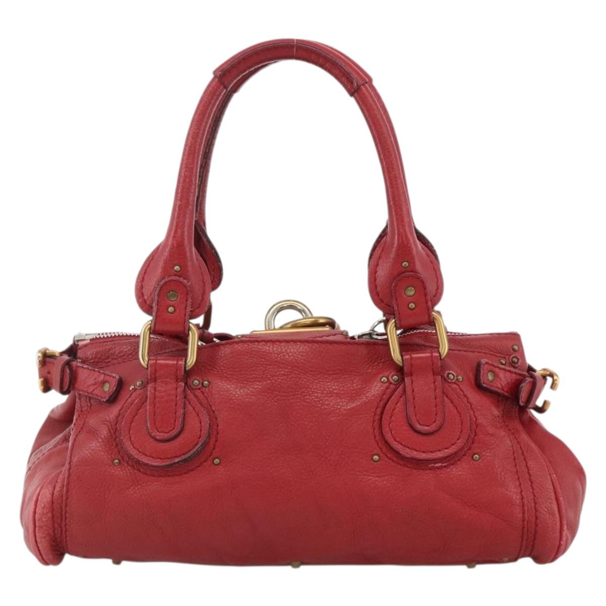 Chloe Paddington Hand Bag Leather Red Gold Silver Auth YKZ1622A