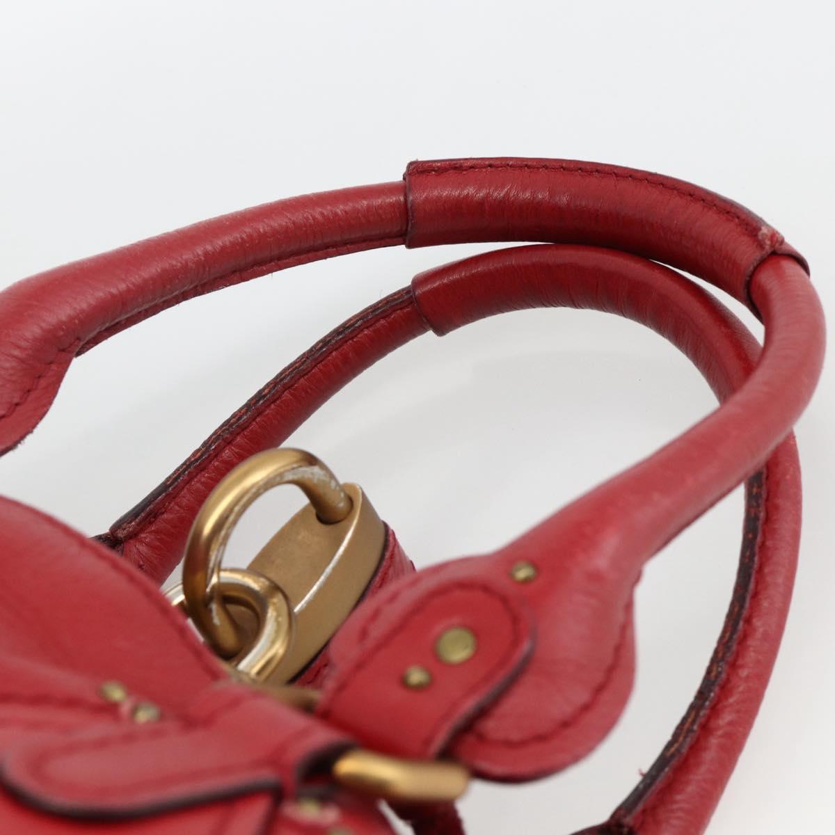Chloe Paddington Hand Bag Leather Red Gold Silver Auth YKZ1622A