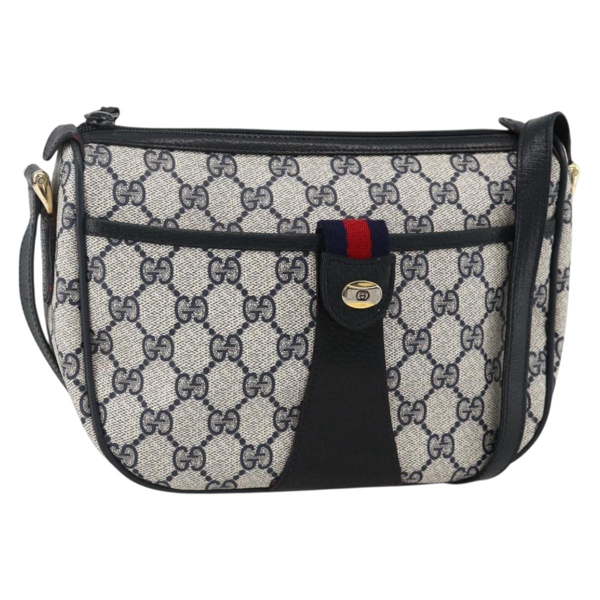 GUCCI GG Supreme Sherry Line Bag PVC Navy Gold Red 89 02 032 Auth YKZ1624