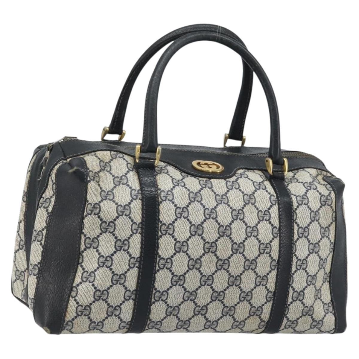 GUCCI GG Supreme Hand Bag PVC Navy Gold Auth YKZ165