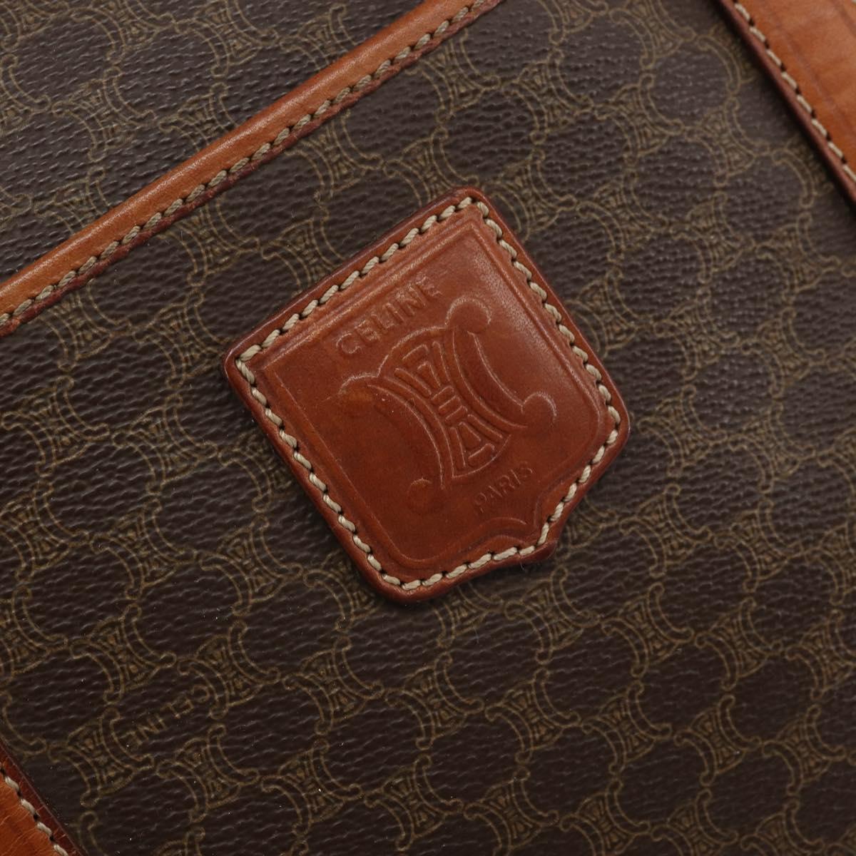 CELINE Macadam Canvas Hand Bag PVC Leather Brown Gold Auth YKZ166A