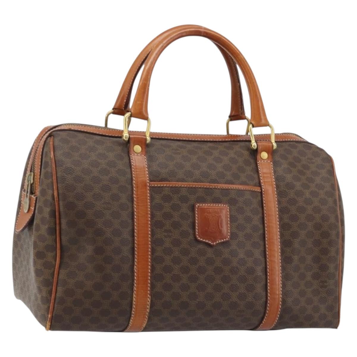 CELINE Macadam Canvas Hand Bag PVC Leather Brown Gold Auth YKZ166A