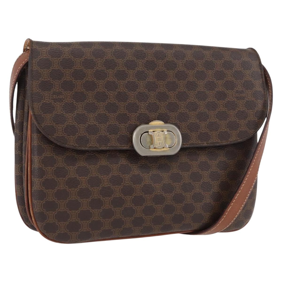 CELINE Macadam Canvas Shoulder Bag PVC Leather Brown Gold Auth YKZ167