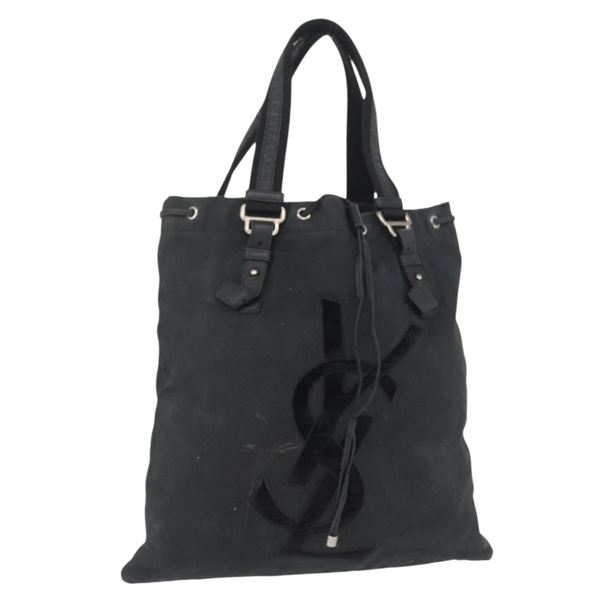 SAINT LAURENT Kahala Tote Bag Canvas White Silver 121631 Auth YKZ178