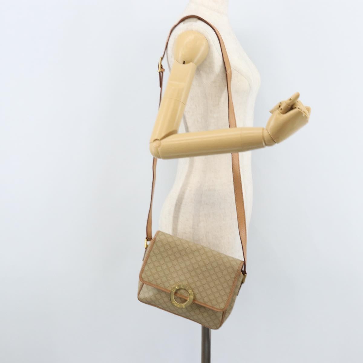 CELINE Macadam Canvas Shoulder Bag PVC Beige Gold Auth YKZ185A