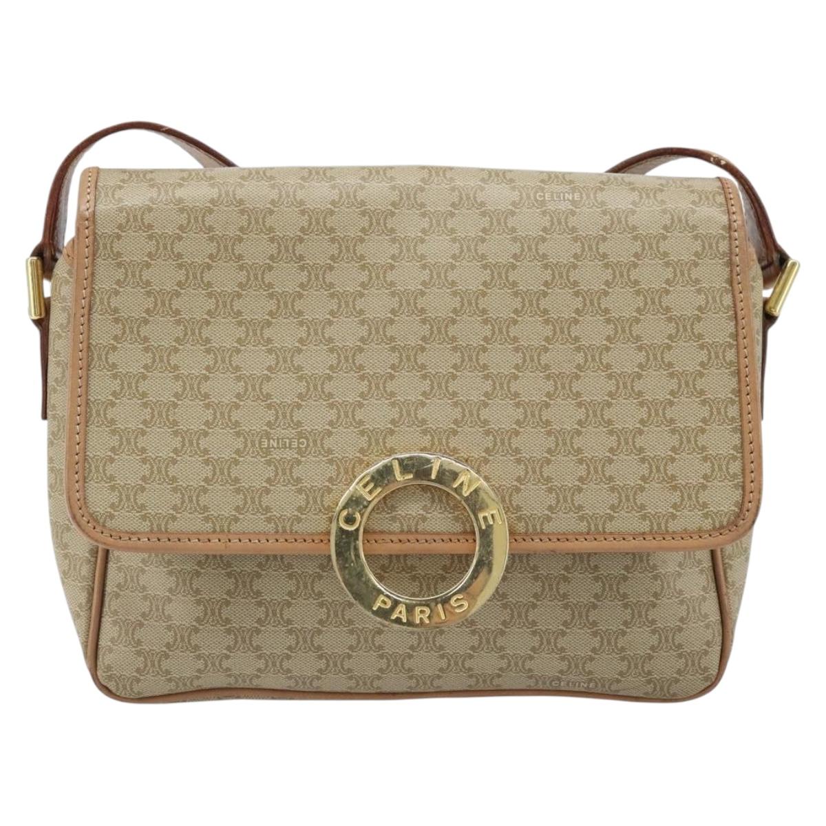 CELINE Macadam Canvas Shoulder Bag PVC Beige Gold Auth YKZ185A