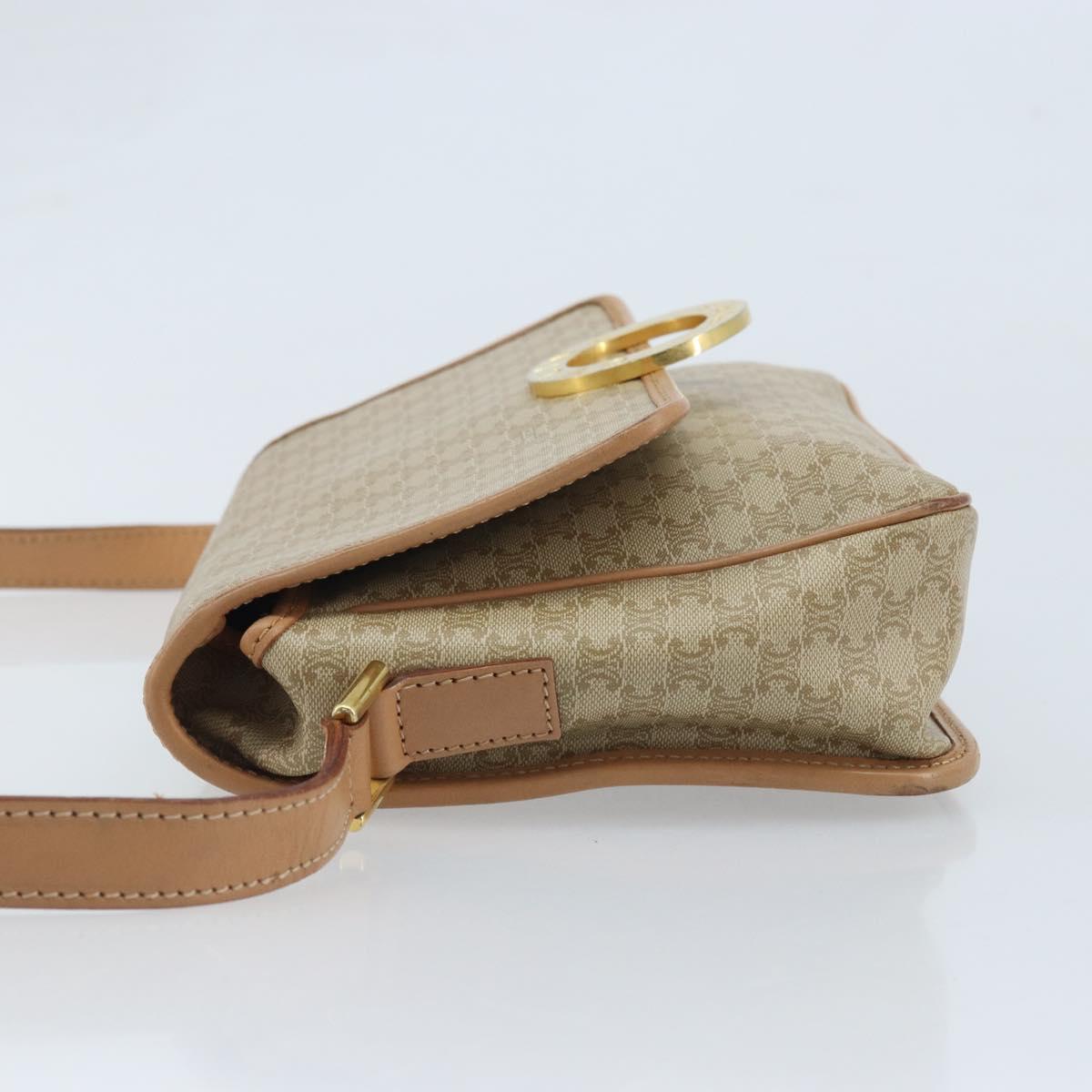 CELINE Macadam Canvas Shoulder Bag PVC Beige Gold Auth YKZ185A