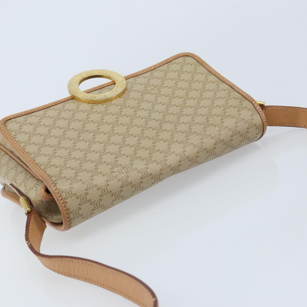 CELINE Macadam Canvas Shoulder Bag PVC Beige Gold Auth YKZ185A