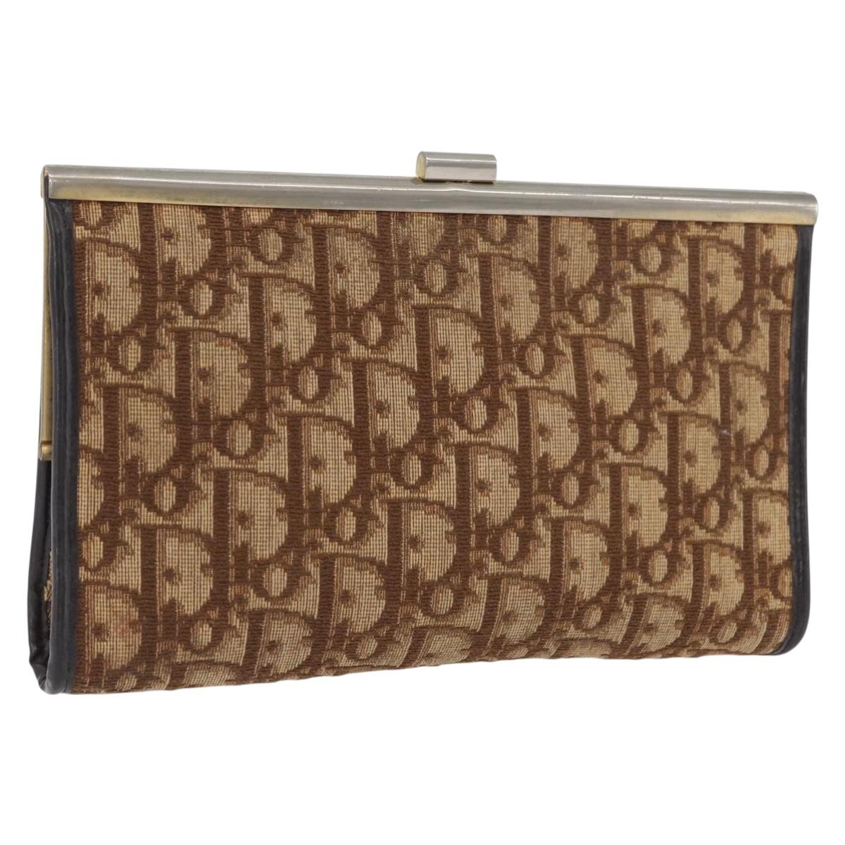 Christian Dior Trotter Canvas Pouch Brown Gold Auth YKZ187