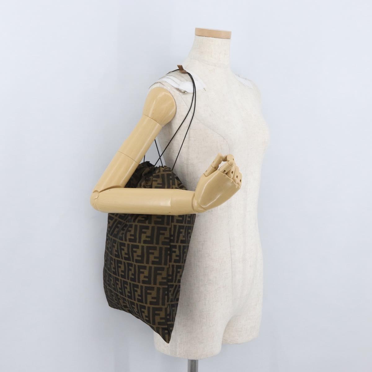 FENDI Zucca Canvas Drawstring Bag Clutch Bag Black Brown Auth YKZ188A