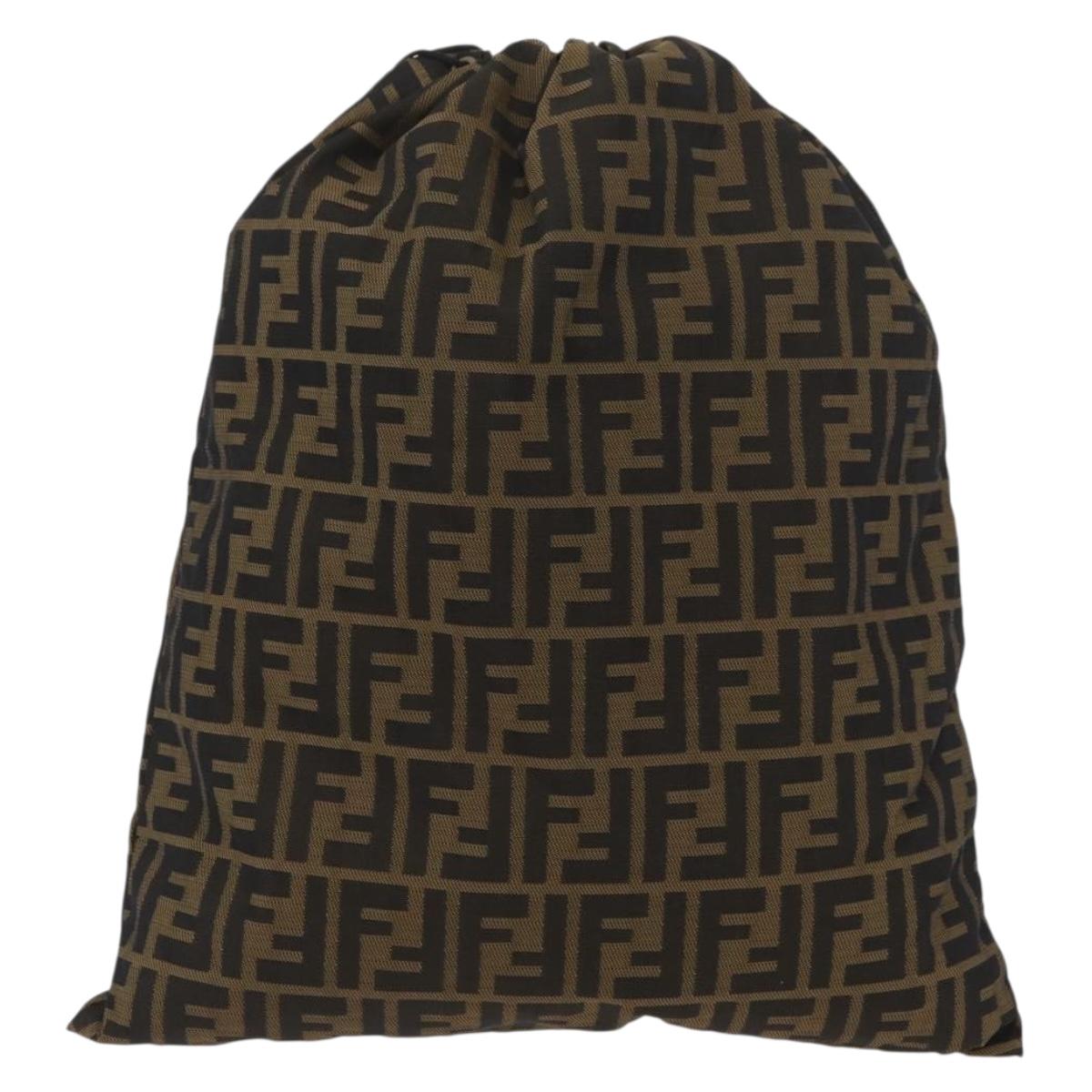 FENDI Zucca Canvas Drawstring Bag Clutch Bag Black Brown Auth YKZ188A