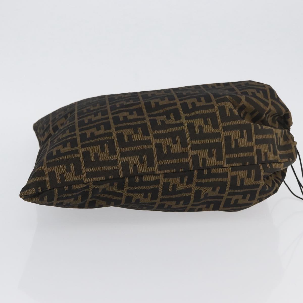 FENDI Zucca Canvas Drawstring Bag Clutch Bag Black Brown Auth YKZ188A