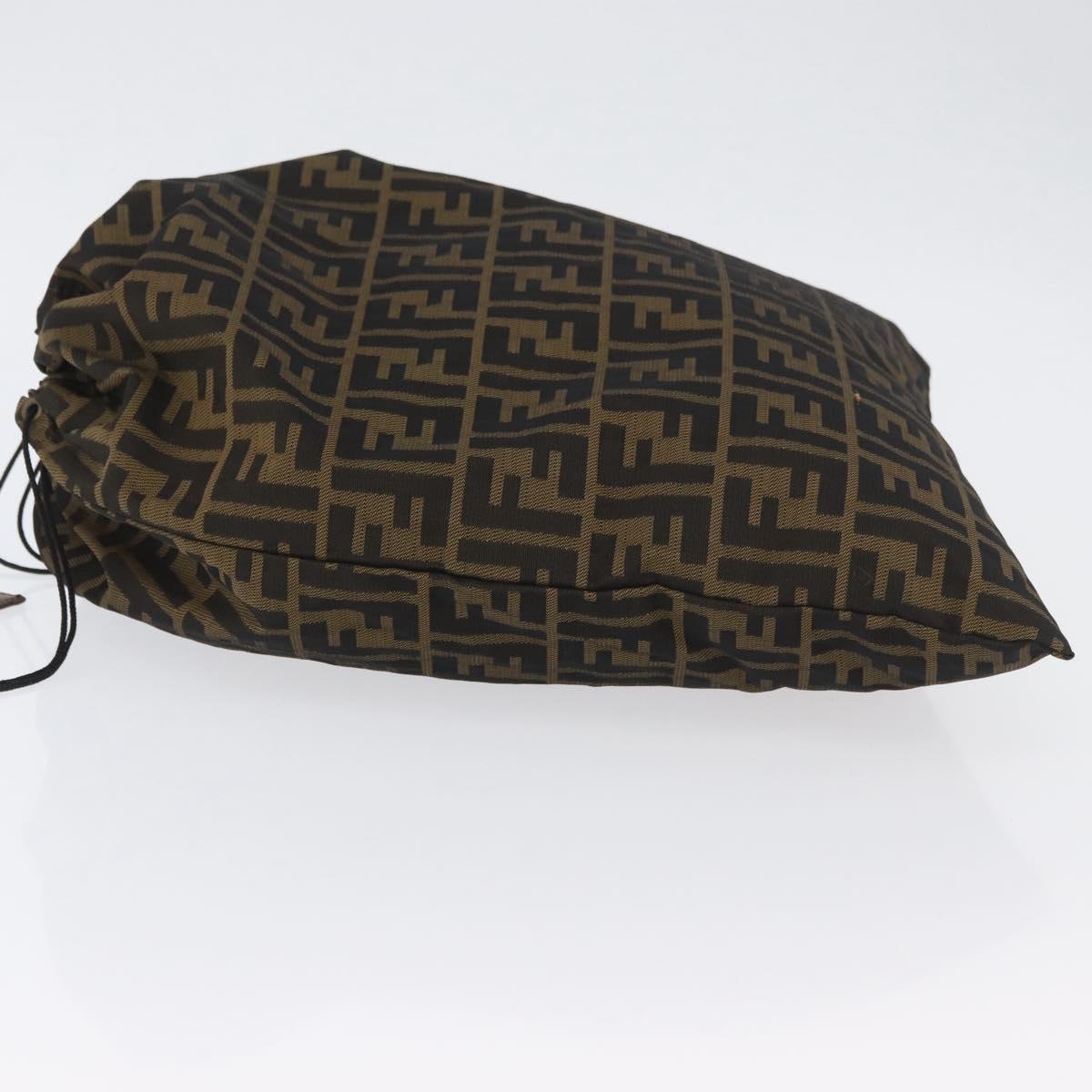FENDI Zucca Canvas Drawstring Bag Clutch Bag Black Brown Auth YKZ188A