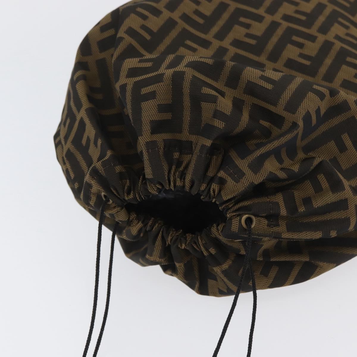 FENDI Zucca Canvas Drawstring Bag Clutch Bag Black Brown Auth YKZ188A
