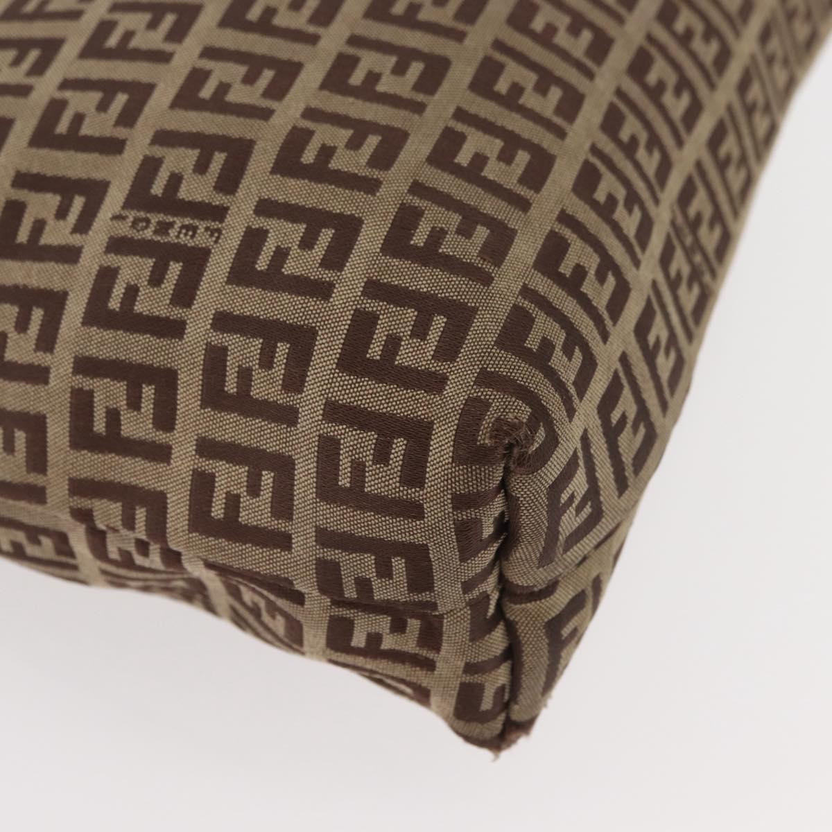 FENDI Zucchino Canvas Hand Bag Beige Silver Auth YKZ207