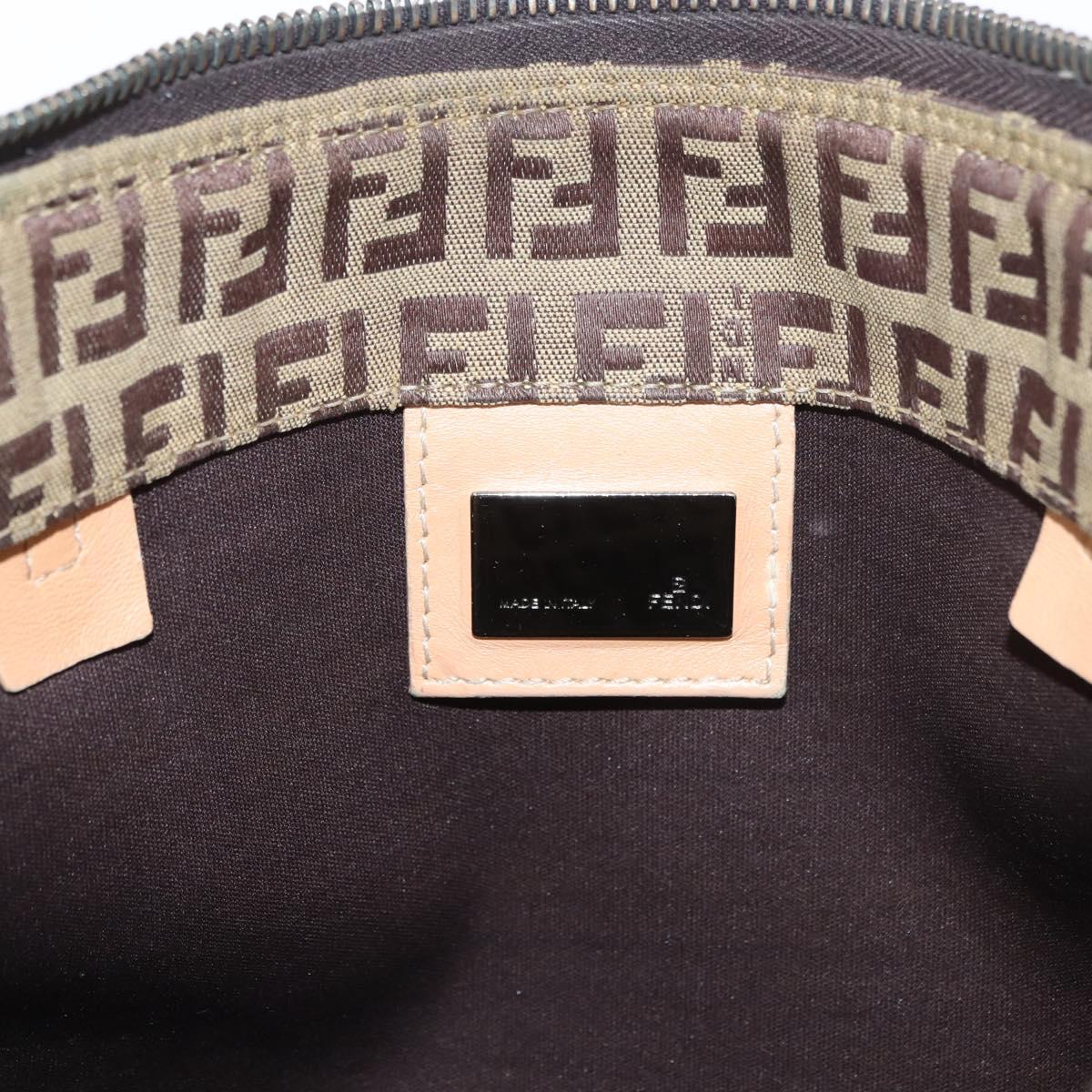 FENDI Zucchino Canvas Hand Bag Beige Silver Auth YKZ207