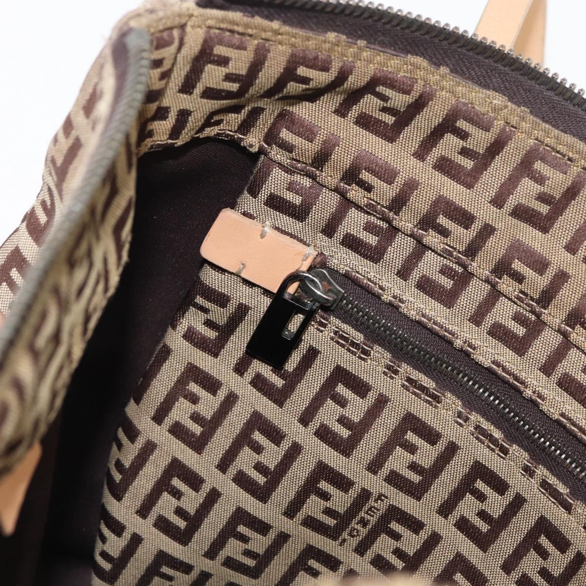 FENDI Zucchino Canvas Hand Bag Beige Silver Auth YKZ207