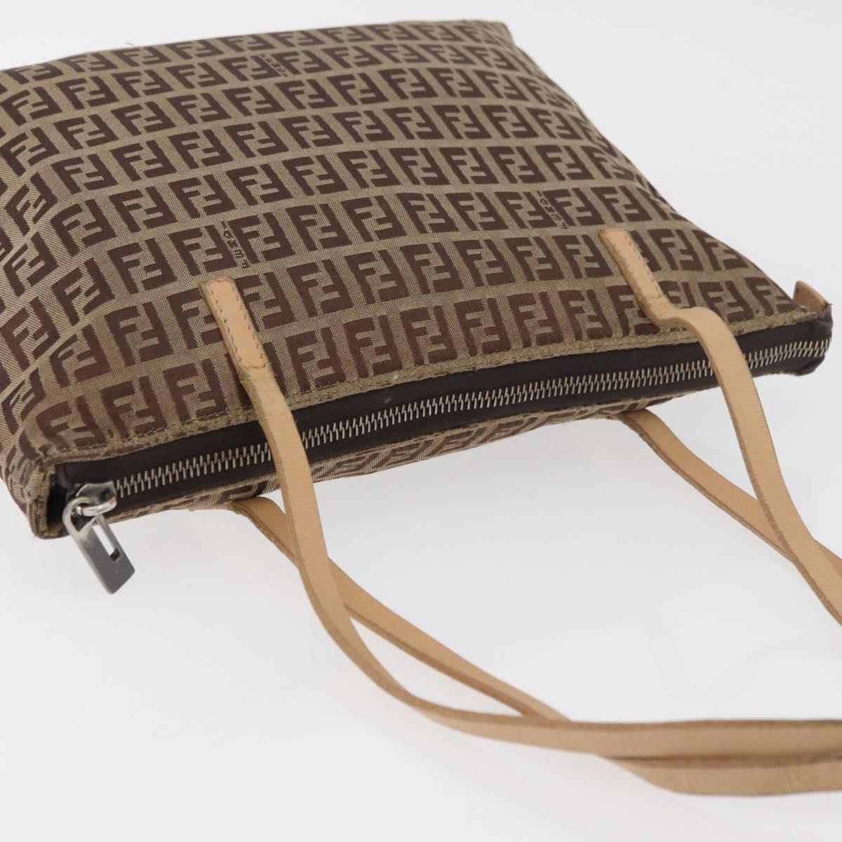 FENDI Zucchino Canvas Hand Bag Beige Silver Auth YKZ207