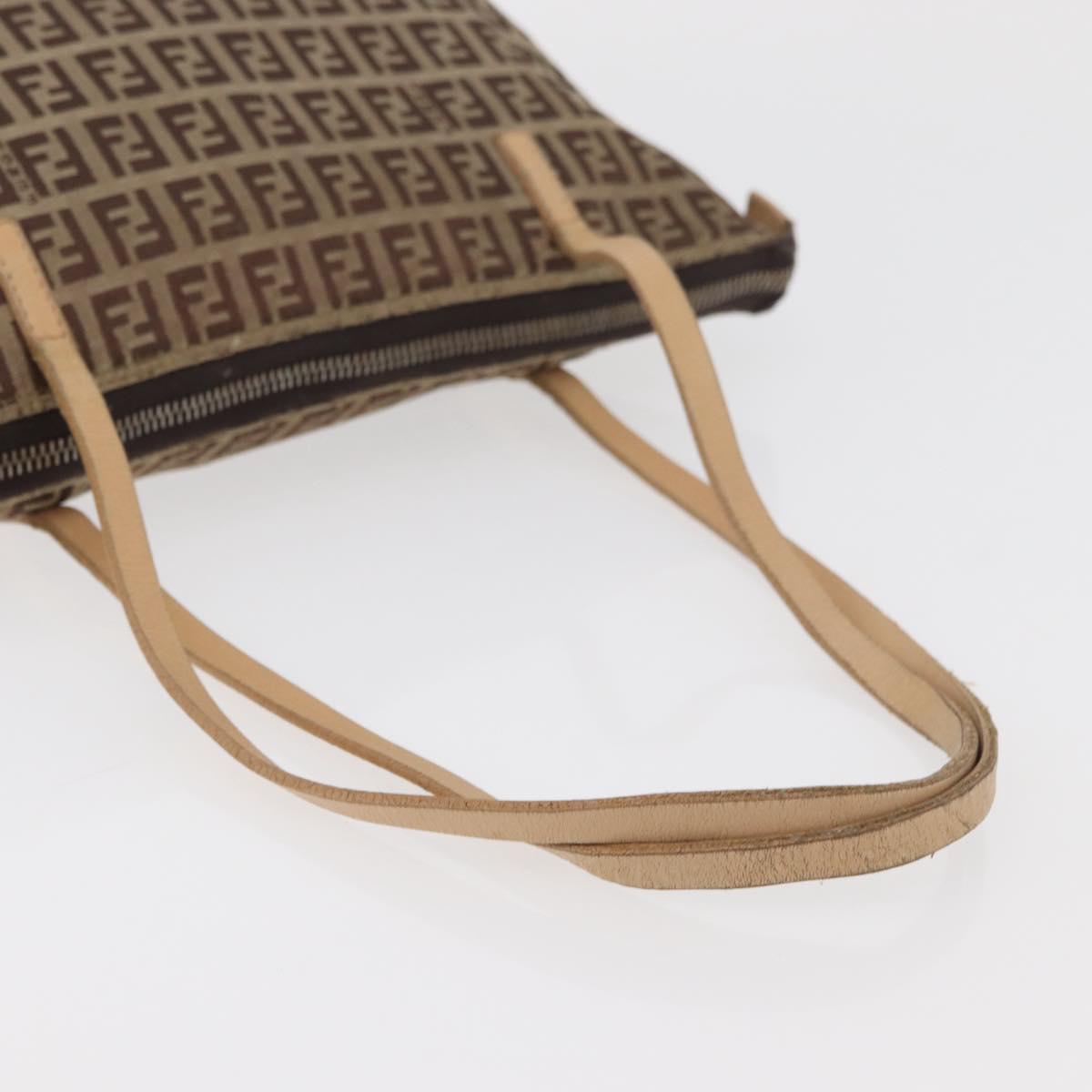 FENDI Zucchino Canvas Hand Bag Beige Silver Auth YKZ207