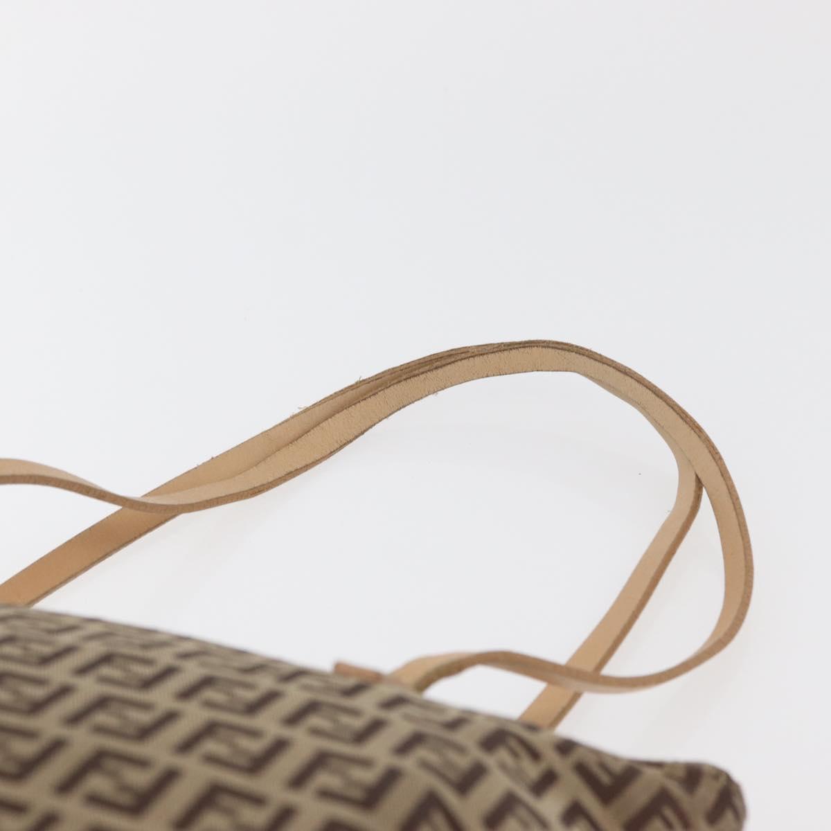 FENDI Zucchino Canvas Hand Bag Beige Silver Auth YKZ207