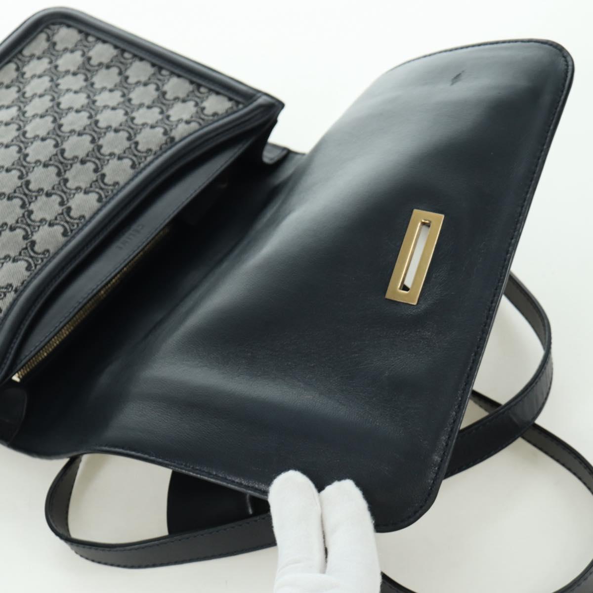 CELINE Macadam Canvas Shoulder Bag Black Gold Auth YKZ208V