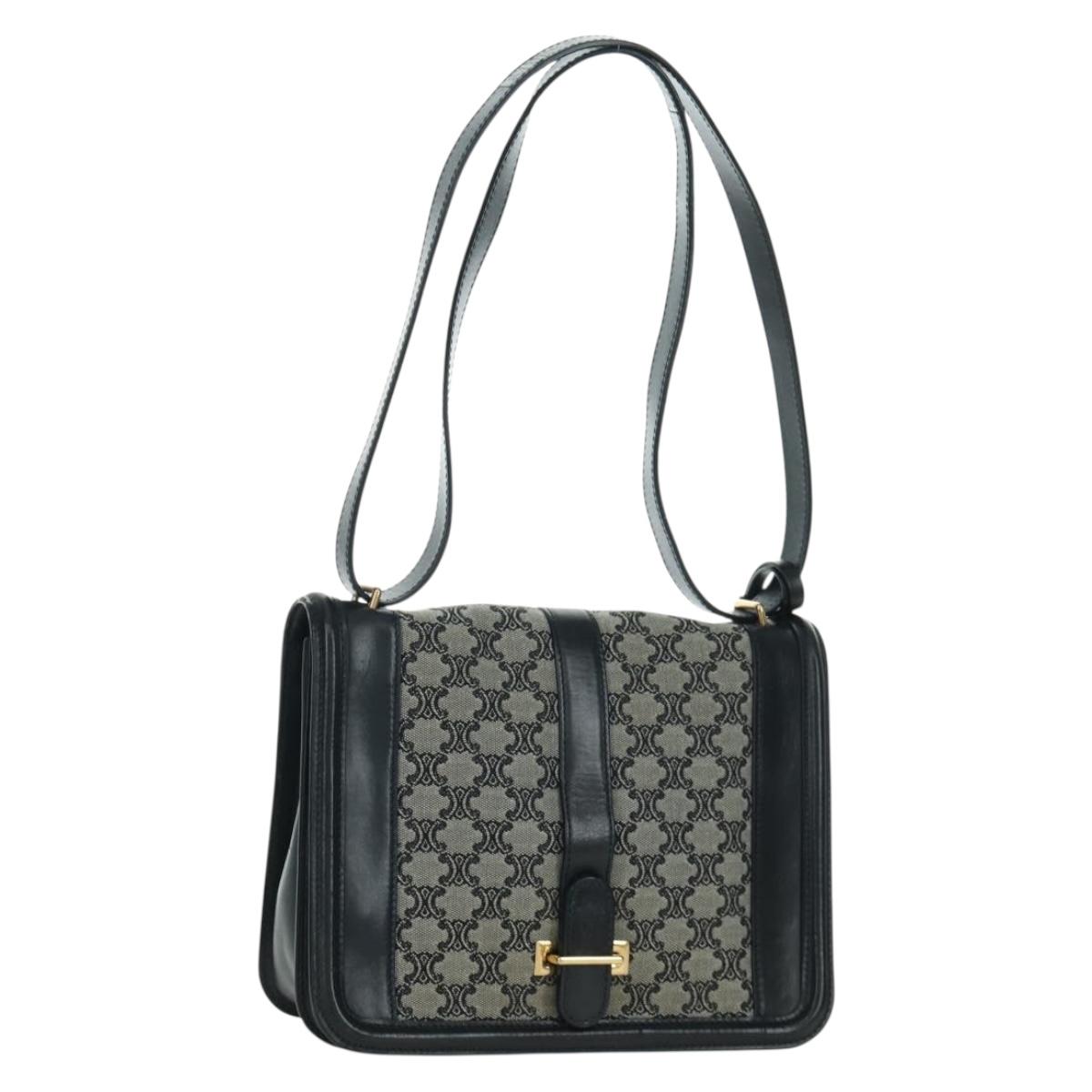 CELINE Macadam Canvas Shoulder Bag Black Gold Auth YKZ208V