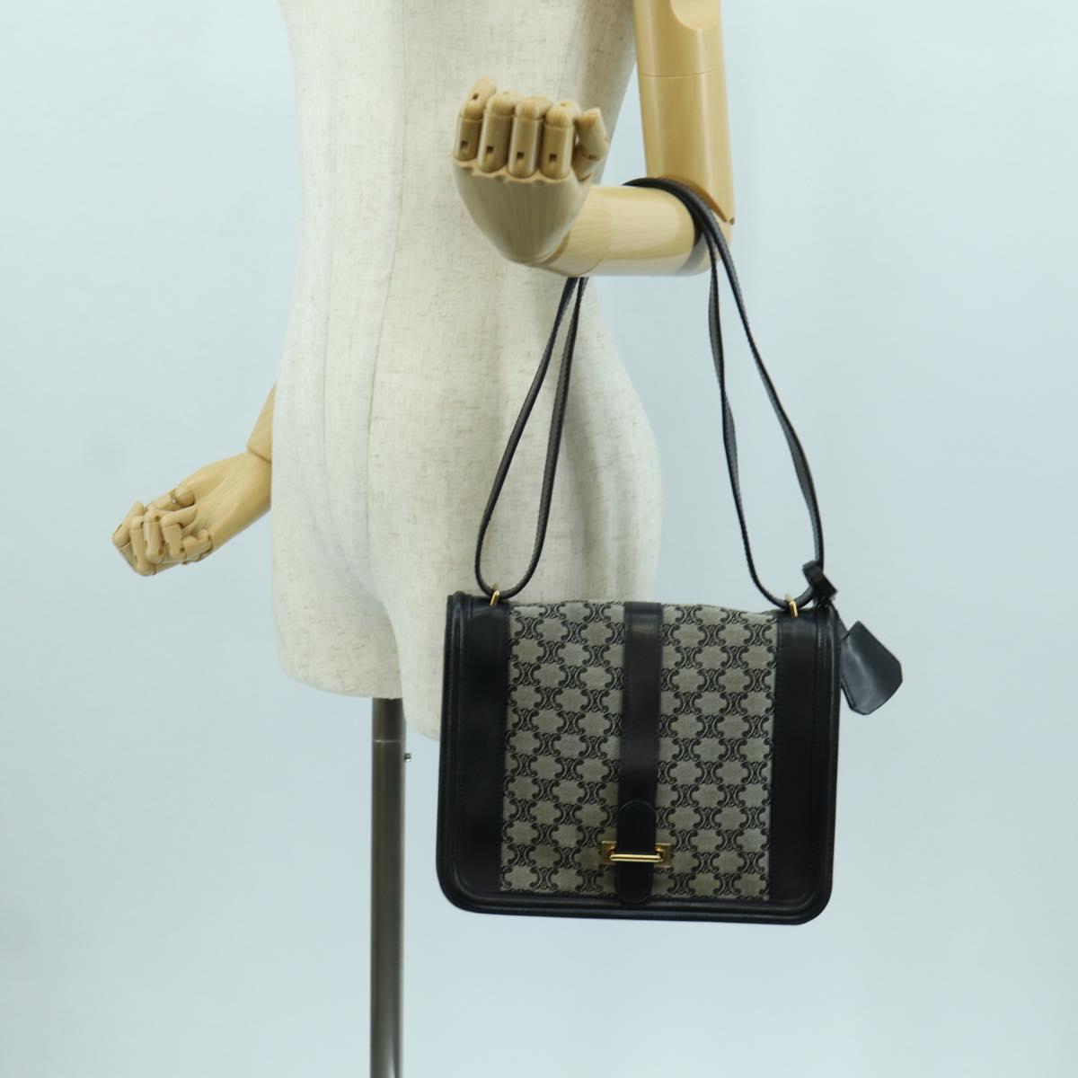 CELINE Macadam Canvas Shoulder Bag Black Gold Auth YKZ208V