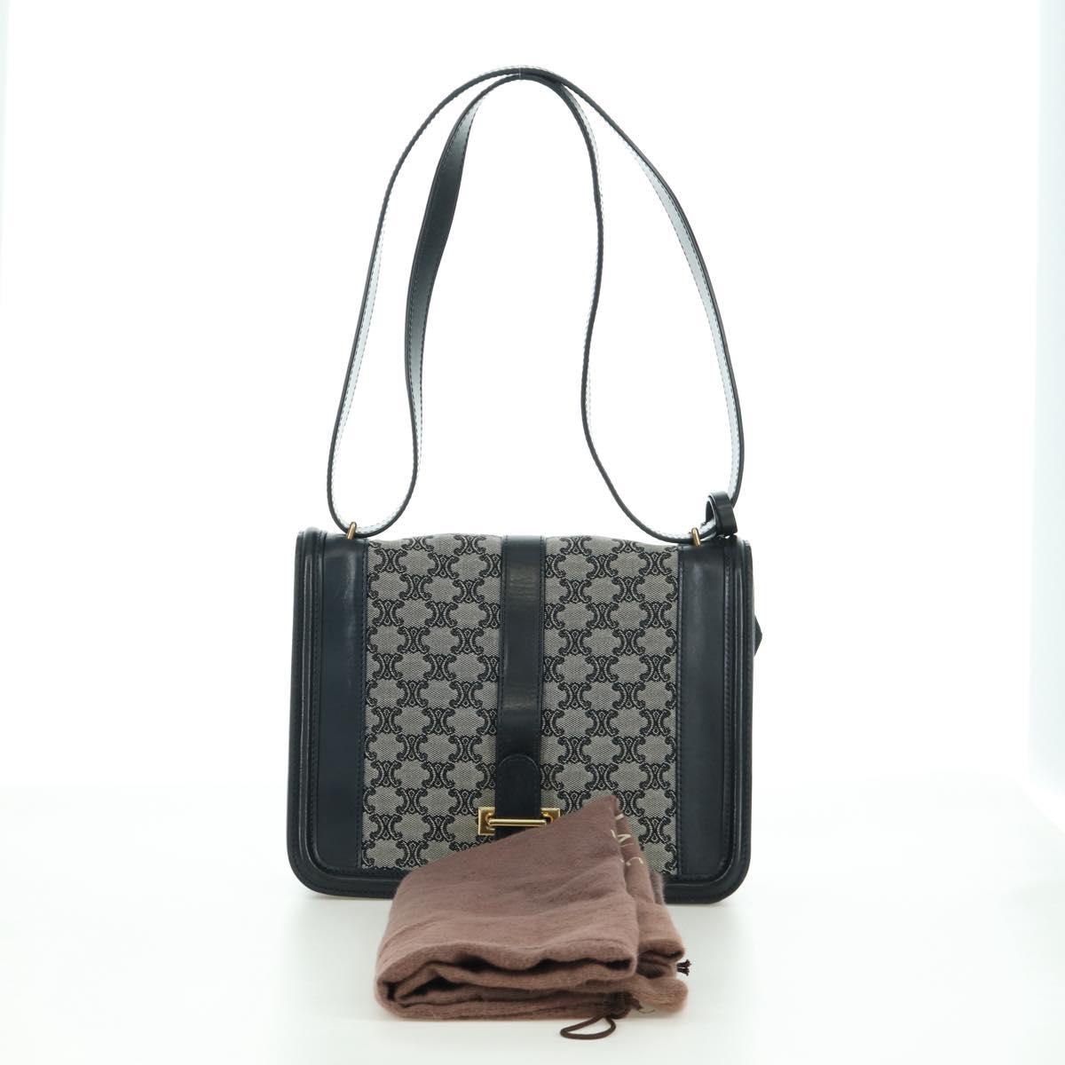 CELINE Macadam Canvas Shoulder Bag Black Gold Auth YKZ208V