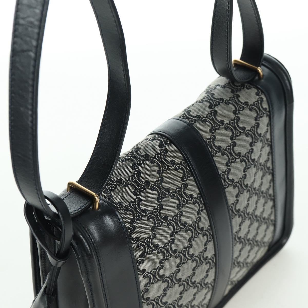 CELINE Macadam Canvas Shoulder Bag Black Gold Auth YKZ208V