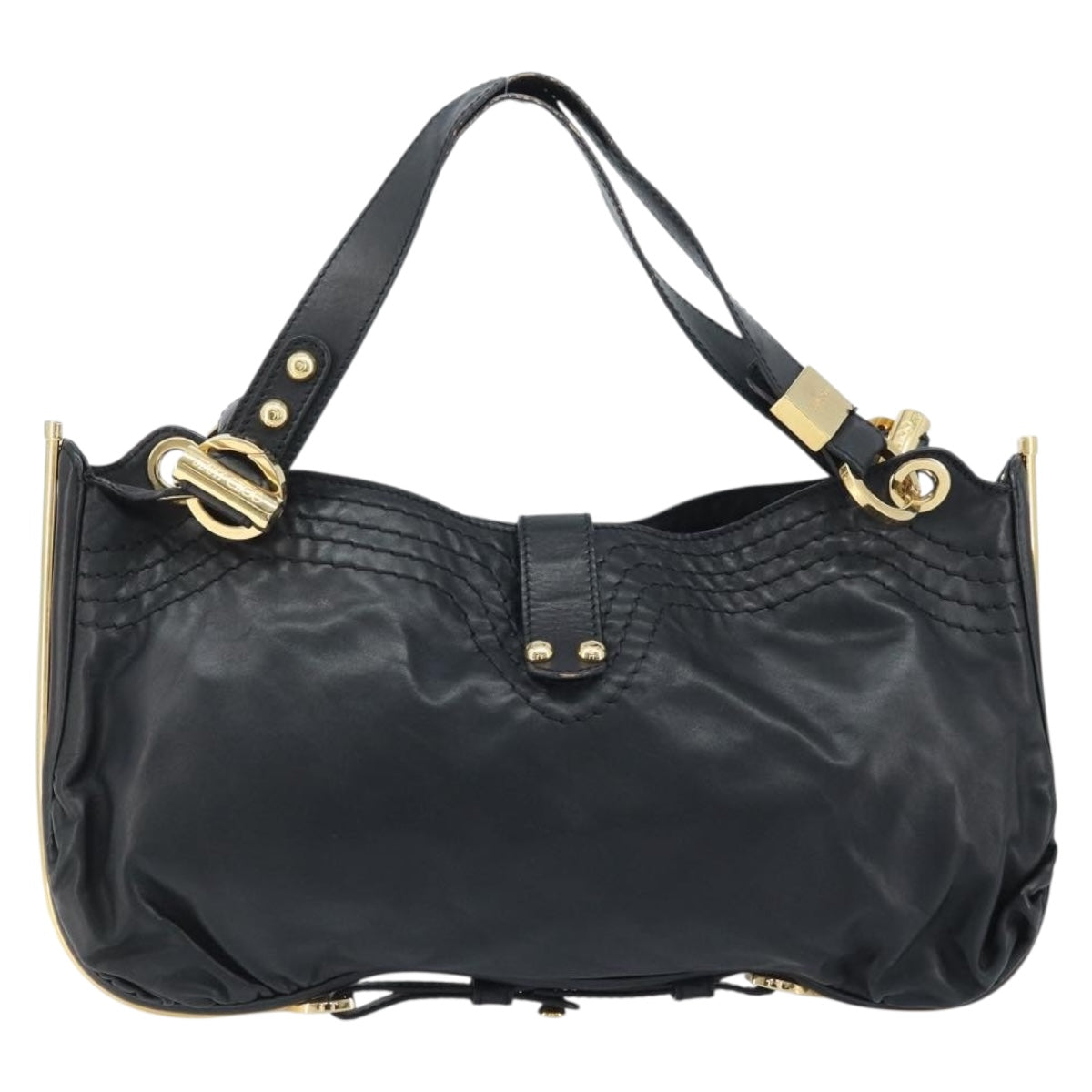 Jimmy Choo Shoulder Bag Leather Black Gold Auth YKZ210