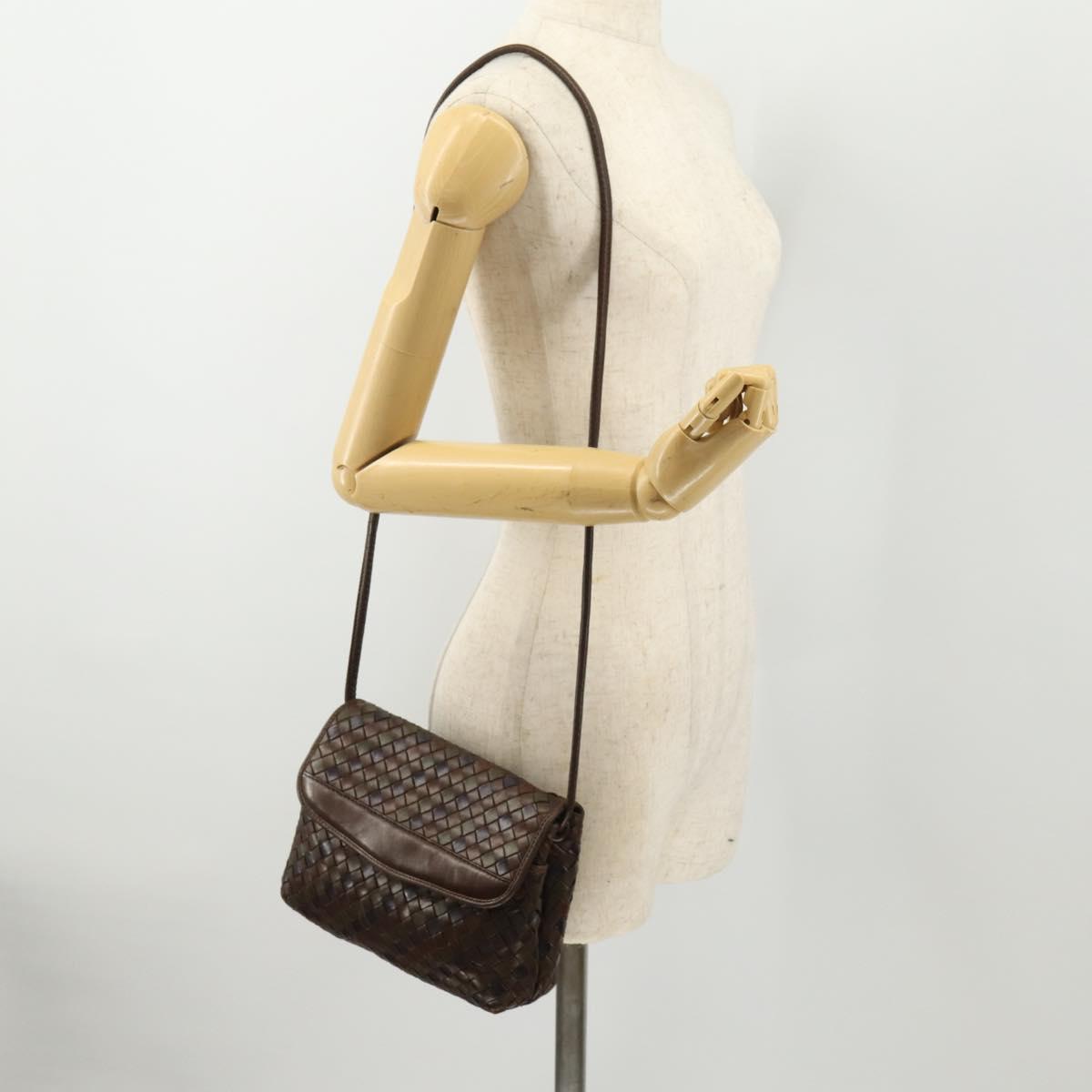 BOTTEGA VENETA INTRECCIATO Shoulder Bag Leather Brown Auth YKZ214