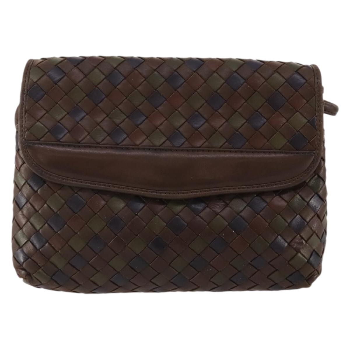 BOTTEGA VENETA INTRECCIATO Shoulder Bag Leather Brown Auth YKZ214