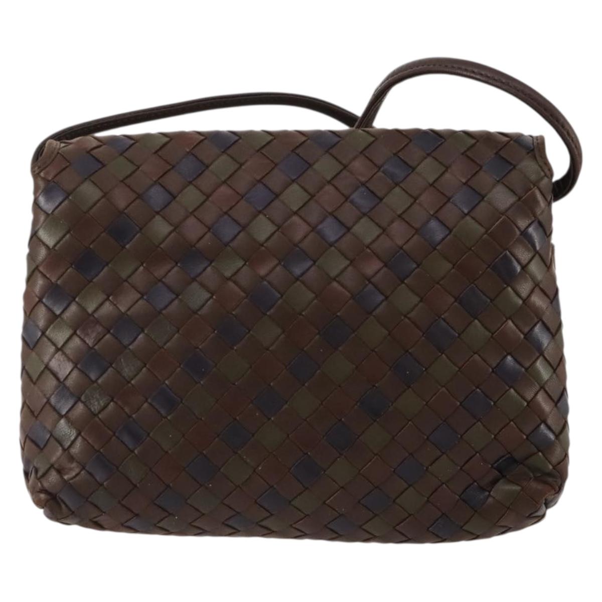BOTTEGA VENETA INTRECCIATO Shoulder Bag Leather Brown Auth YKZ214